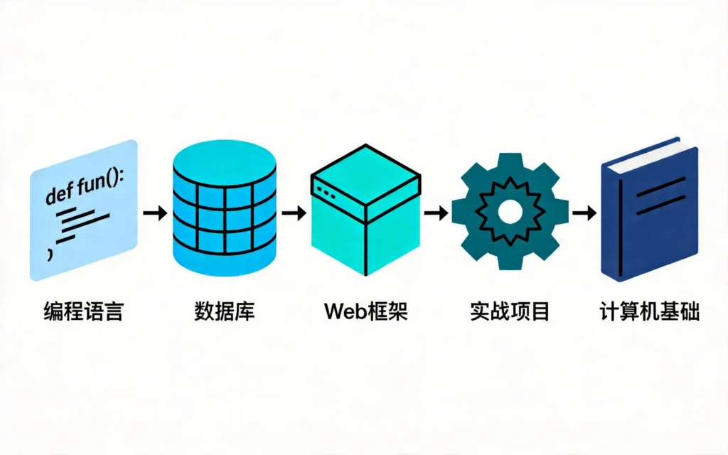 后端学习路线：编程语言→数据库→Web框架→实战项目→计算机基础