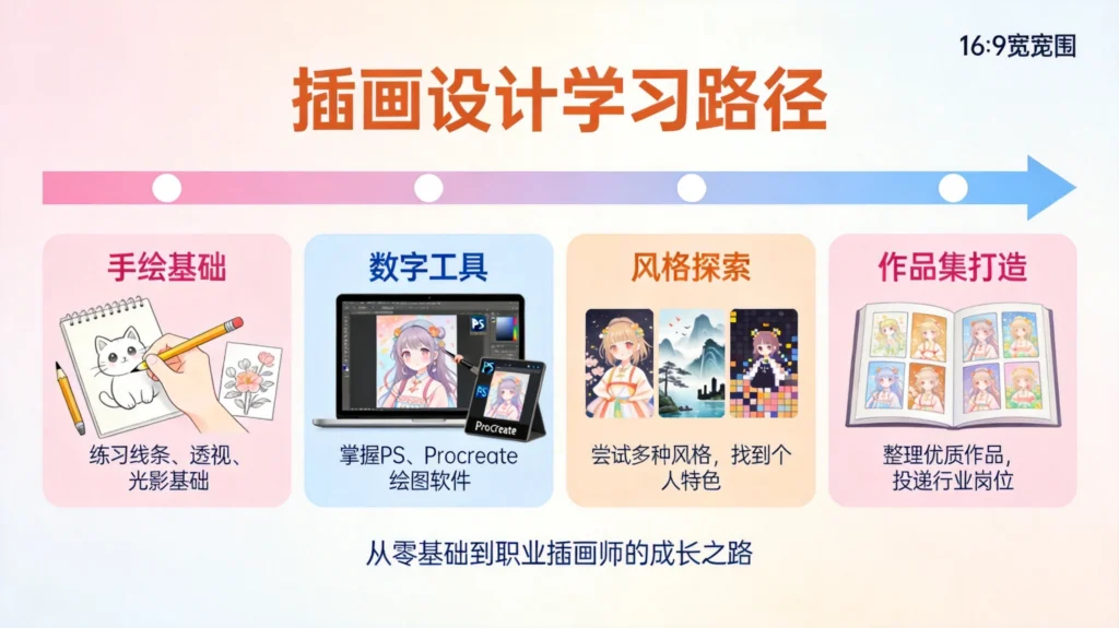 插画设计零基础学习路径图,从手绘基础到职业发展的完整规划