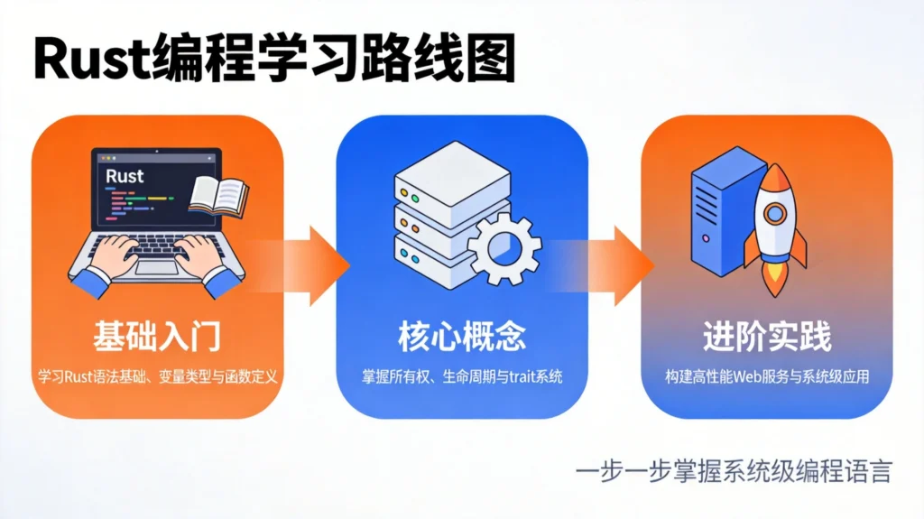 Rust语言入门学习路线图,三阶段从基础语法到实战项目的学习路径