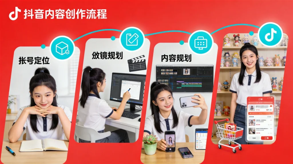 抖音运营技巧学习路径图，从账号定位到变现的完整流程