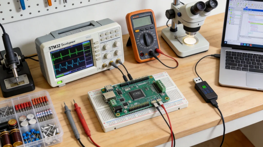 STM32自学:电子工作台上示波器波形与开发板调试环境